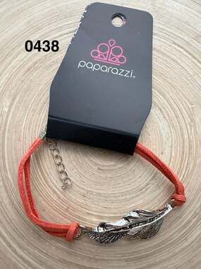 Paparazzi Faster Than FLIGHT Orange Suede Cord Silver Feather Bracelet